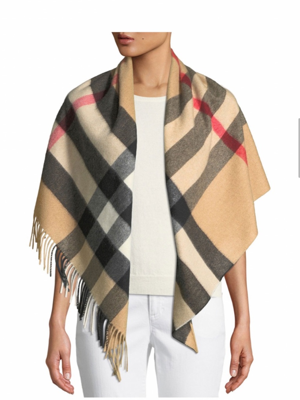 NWT. Burberry Half Mega Check Cashmere Fringe Bandana Scarf - Picture 2 of 11
